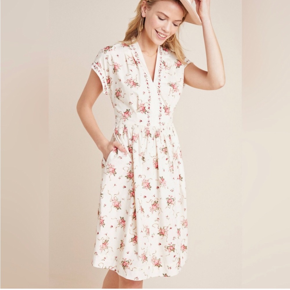 Gal Meets Glam Cecily Women's Floral Ivory V-Neck Dress in Cream Size 10